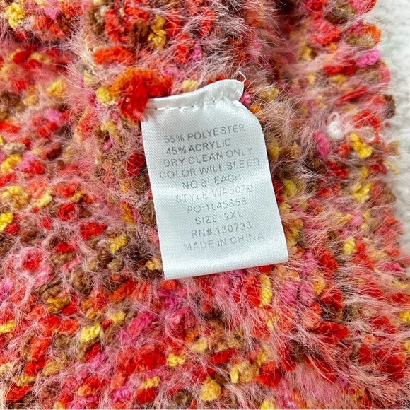 Umgee Vibrant Pink Orange Yellow Brown Autumn Sweater Size 2X Eyelash Knit Soft - Picture 4 of 10